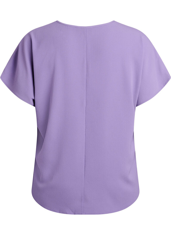 Blouse met korte mouwen en een ronde halslijn, Paars, Packshot image number 1