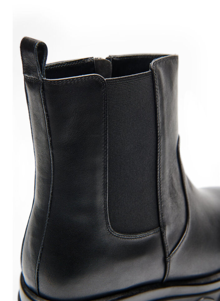 Wide fit - Chunky leren Chelsea boots met ritssluiting, Black, Packshot