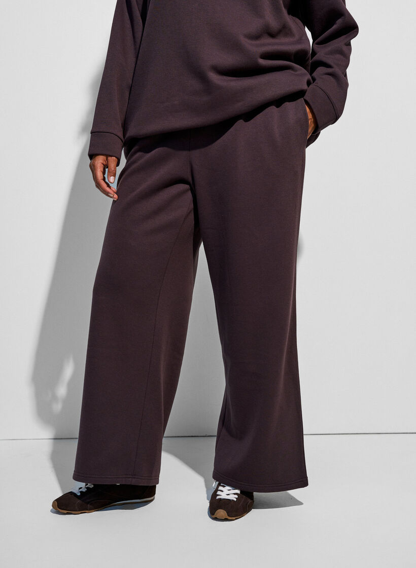 Sweatpants met hoge taille en wijde pijpen, Bruin, Model image number 2