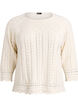 Gebreide top met ajour borduursel en 3/4 mouwen, Beige, Packshot image number 0