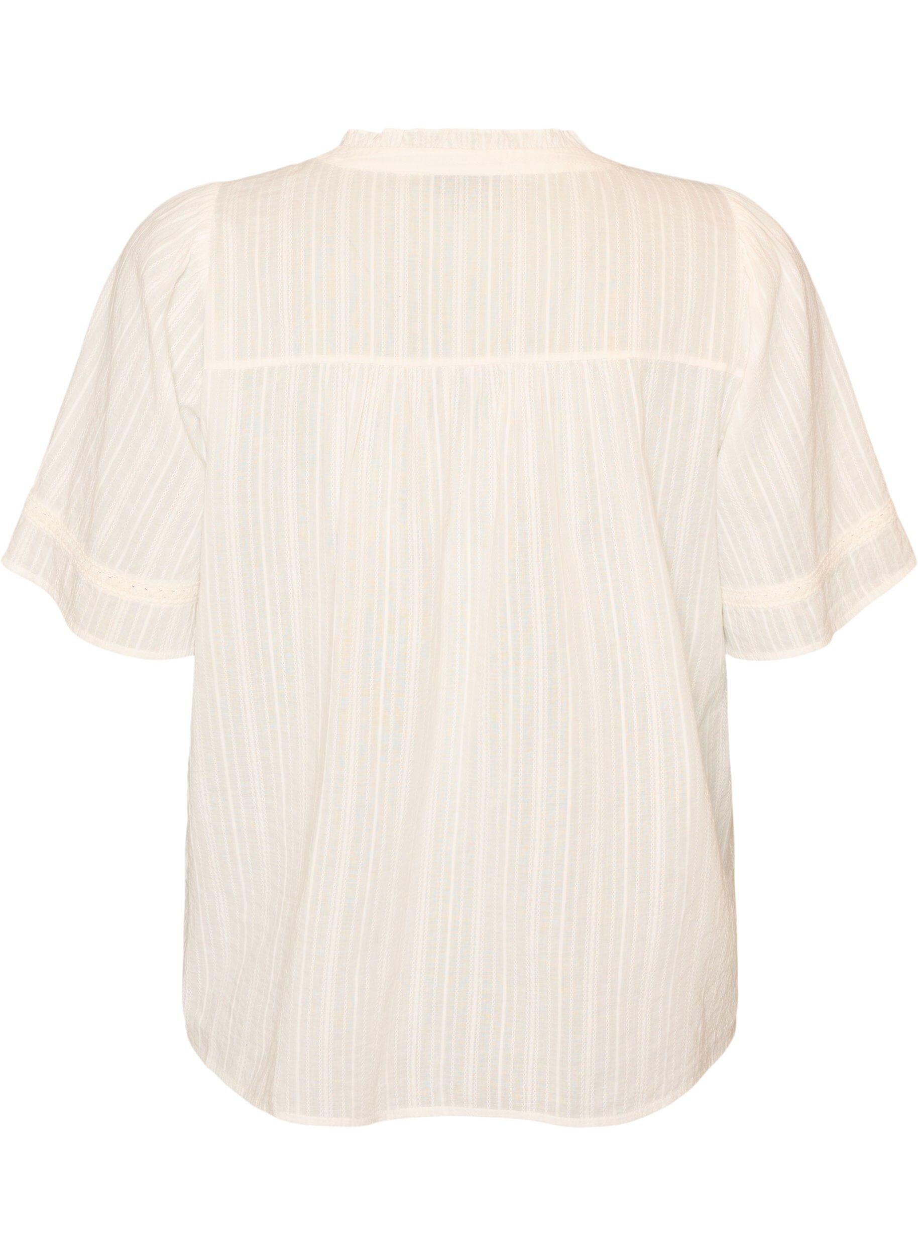 ZizziKatoenen blouse met decoratieve banden, Vanille, Packshot image number 1
