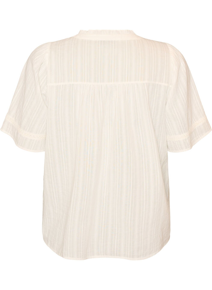 Katoenen blouse met decoratieve banden, Vanille, Packshot image number 1