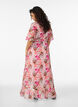 Chiffon maxi-jurk met een V-hals en ruches aan de zoom, Roze, Model image number 1