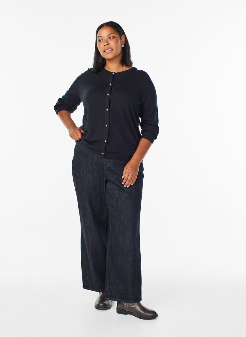 Cardigan met ronde knopen, Zwart, Model image number 1