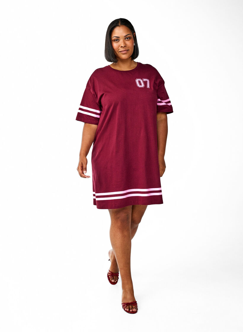 Kort T-shirtjurkje met sportieve details, Donker Bordeaux, Model image number 1