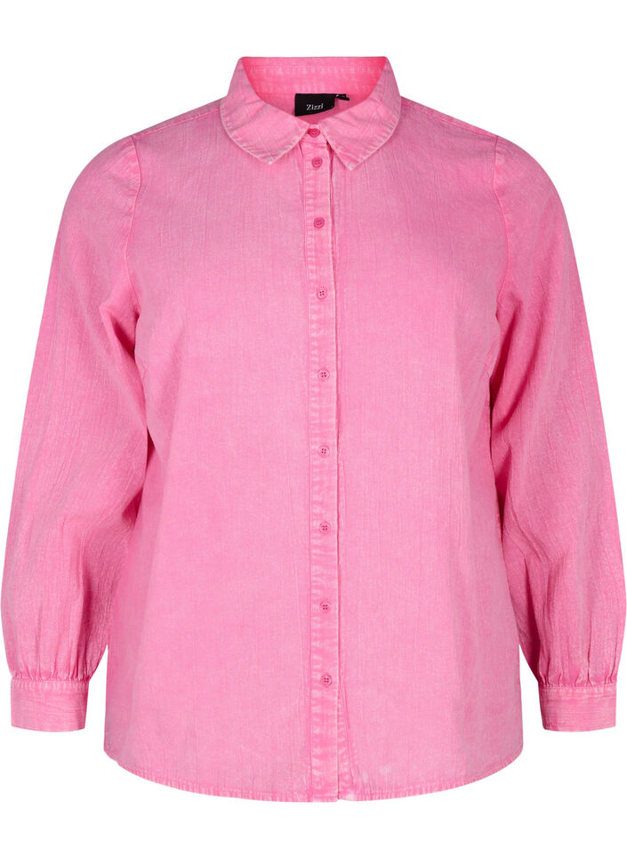 Denim overhemd in effen kleur, Pink Power, Packshot image number 0