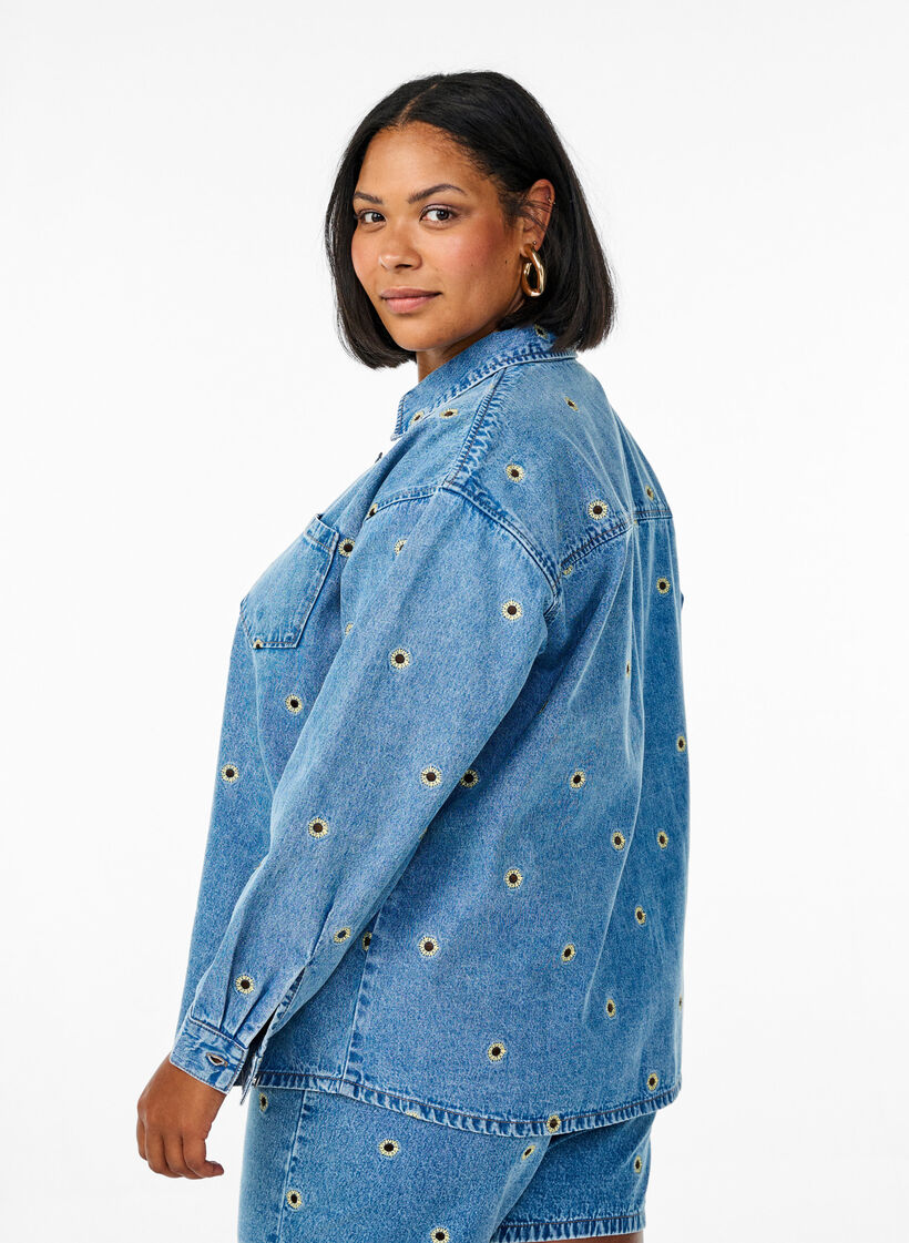 Denim shirt met geborduurde bloemen, L. B. D Sunflower , Model