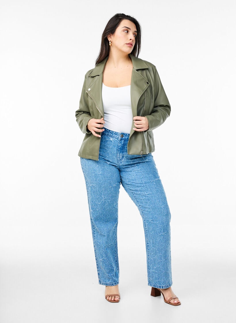 Imitatieleer bikerjack, Groen, Model image number 1