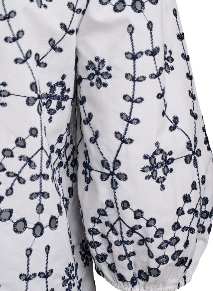 Blouse met 3/4 mouwen en contrasterende broderie anglaise, Wit, Packshot image number 3
