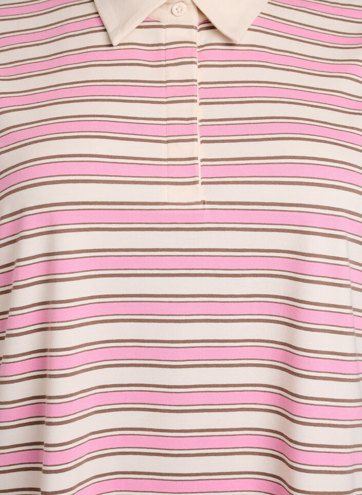 Gestreepte poloshirt met korte mouwen, Roze, Packshot image number 2
