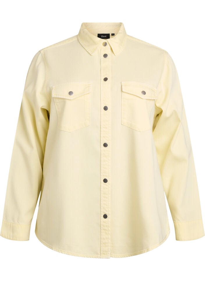 Spijkerblouse met borstzakken, Geel, Packshot image number 0