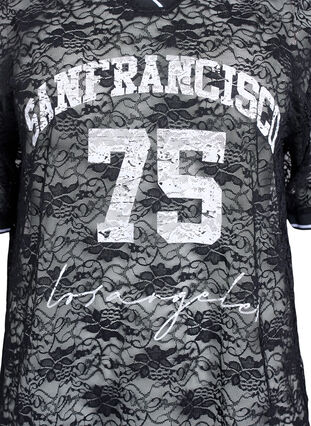 ZizziSportief T-shirt van kant met losse pasvorm, Black Bright White, Packshot image number 2