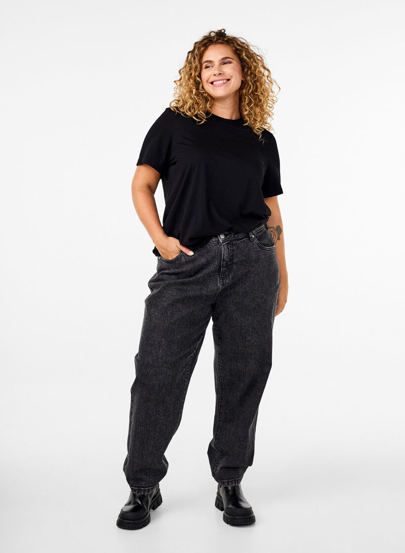 Basic katoenen T-shirt met ronde hals, Zwart, Model image number 1