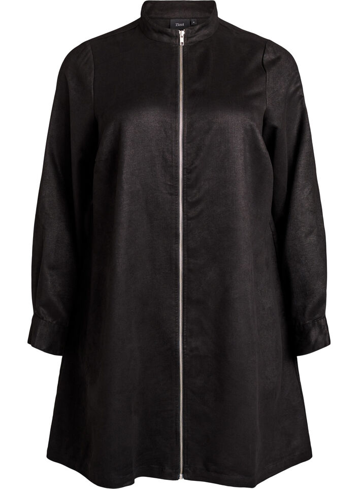 Lang overhemd van imitatie-suède met rits, Zwart, Packshot image number 0