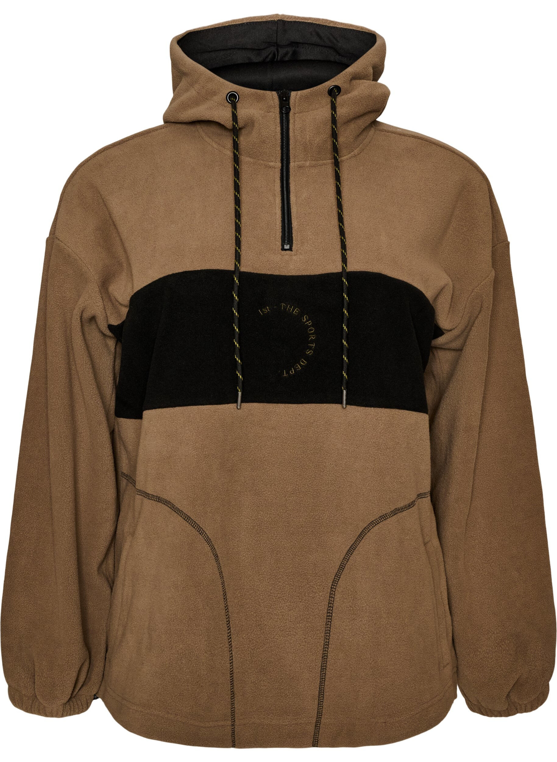 Fleece-anorak met capuchon en contrasterend paneel
