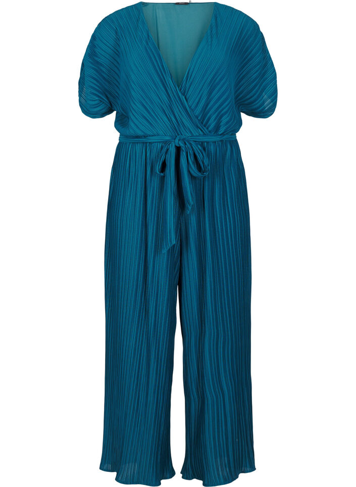 Geplooide jumpsuit met strik en wijde mouwen, Atlantic Deep, Packshot