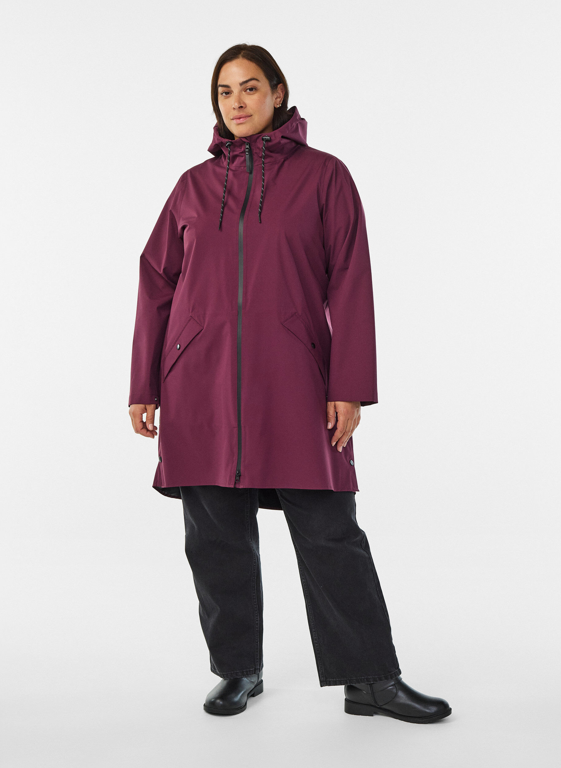 ZizziRegenjas met zakken en capuchon, Donker Bordeaux, Model image number 1