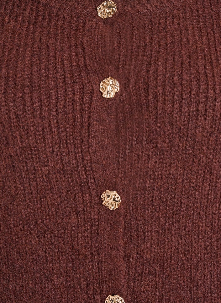 Korte cardigan met 3/4-mouwen en gouden textuur knopen, Brown Stone Mel., Packshot