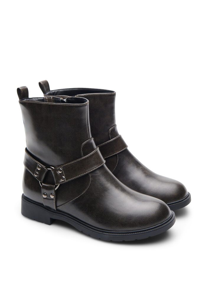 Wide fit - Korte bikerlaars, Black Olive, Packshot