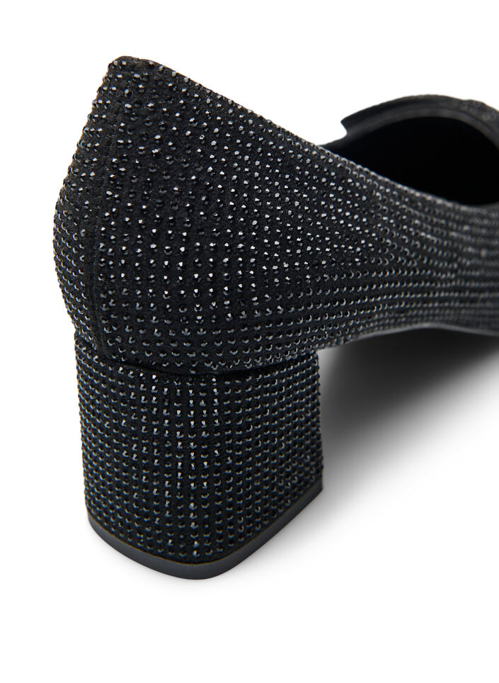 Wide fit - Pumps met strik en strass-steentjes, Black, Packshot