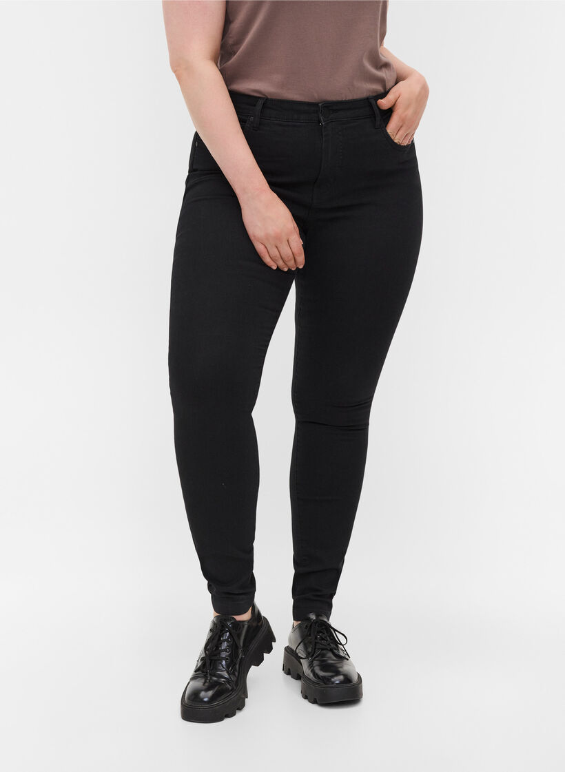 super slim fit Amy jeans met hoge taille, Zwart, Model image number 3