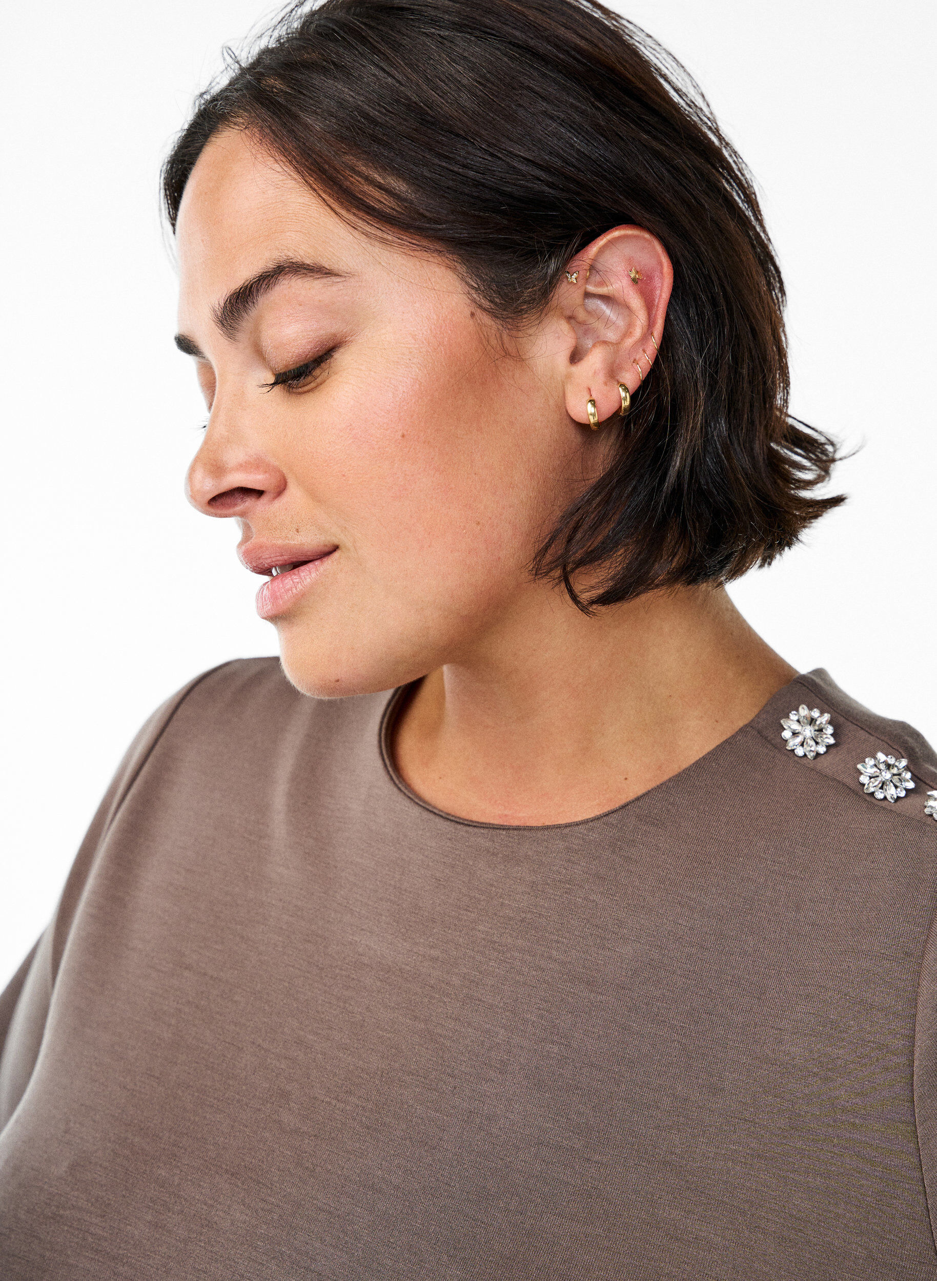 ZizziBlouse met korte mouwen en knoopdetail, Bruin, Model image number 3