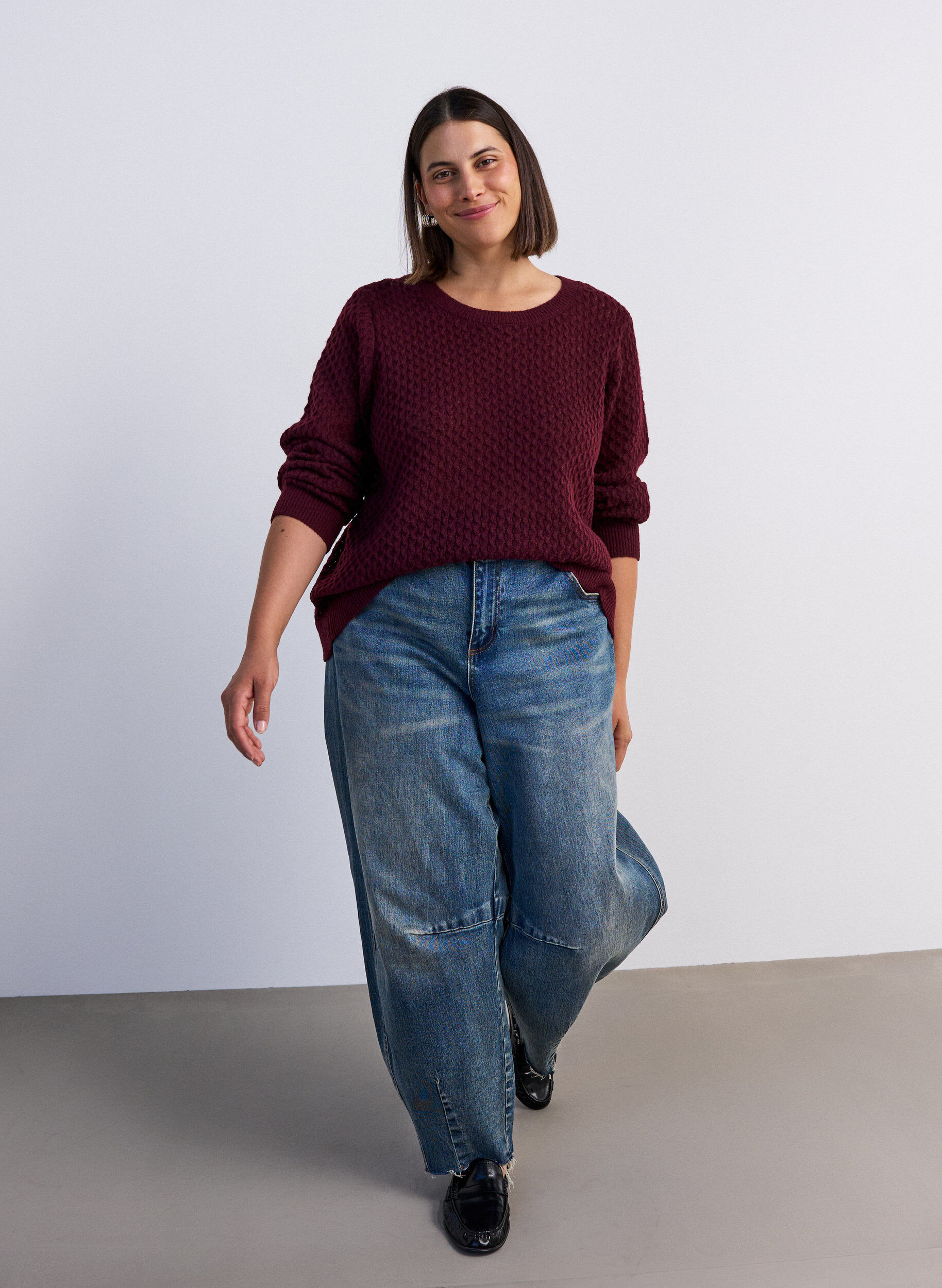 ZizziGebreide blouse met een opengewerkt structuurpatroon, Rood, Model image number 1