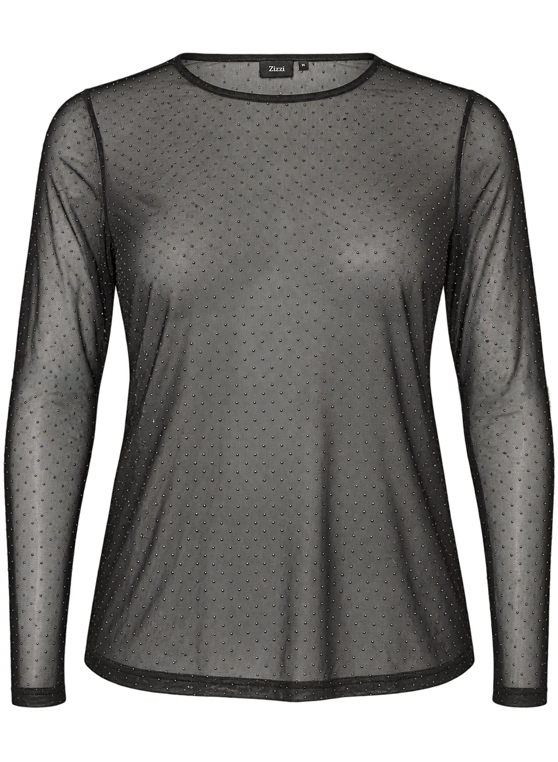 Transparante mesh blouse met strassteentjes