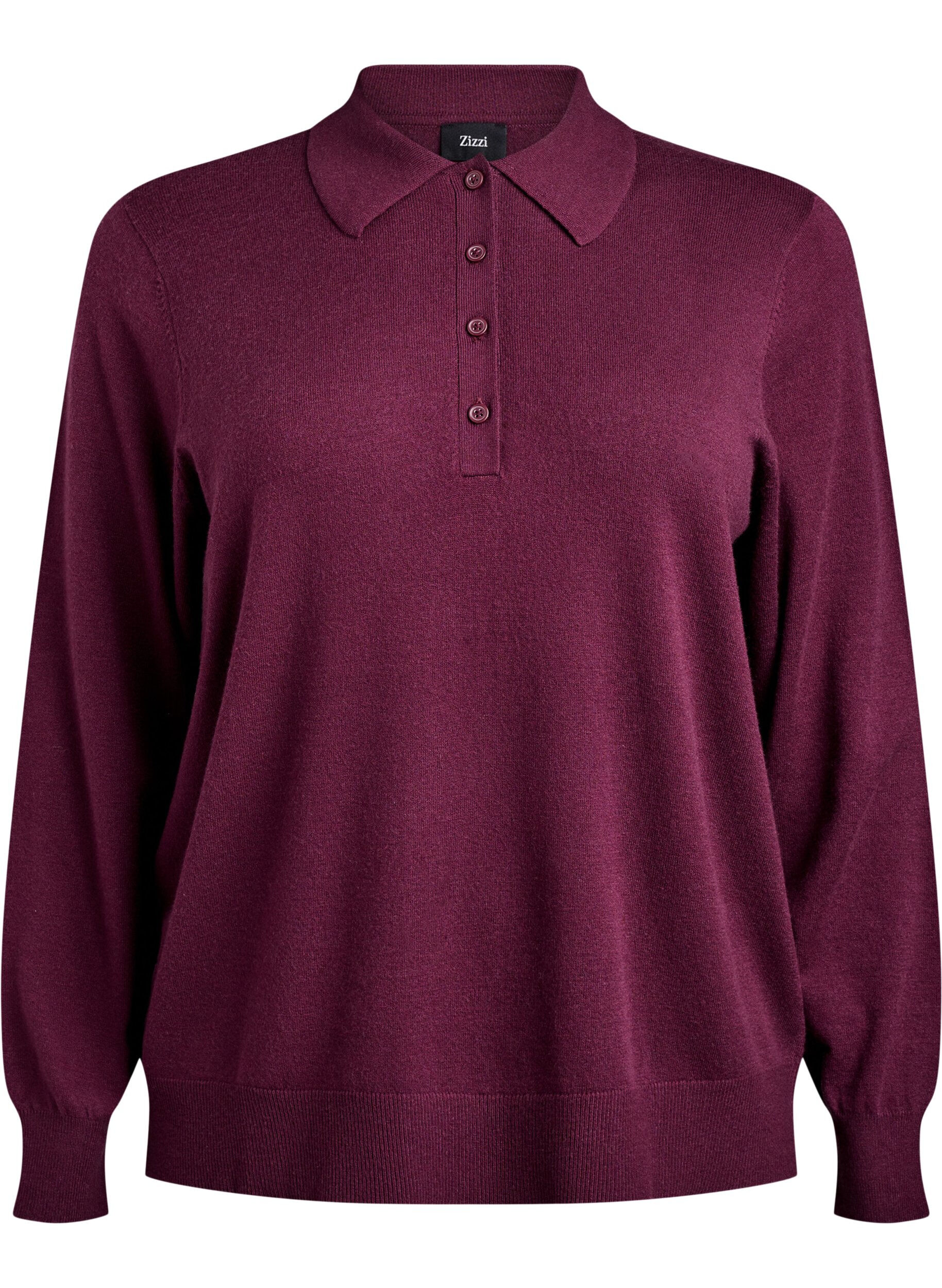 ZizziStrik blouse met kraag, Donker Bordeaux, Packshot image number 0