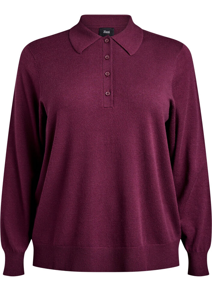Strik blouse met kraag, Donker Bordeaux, Packshot image number 0