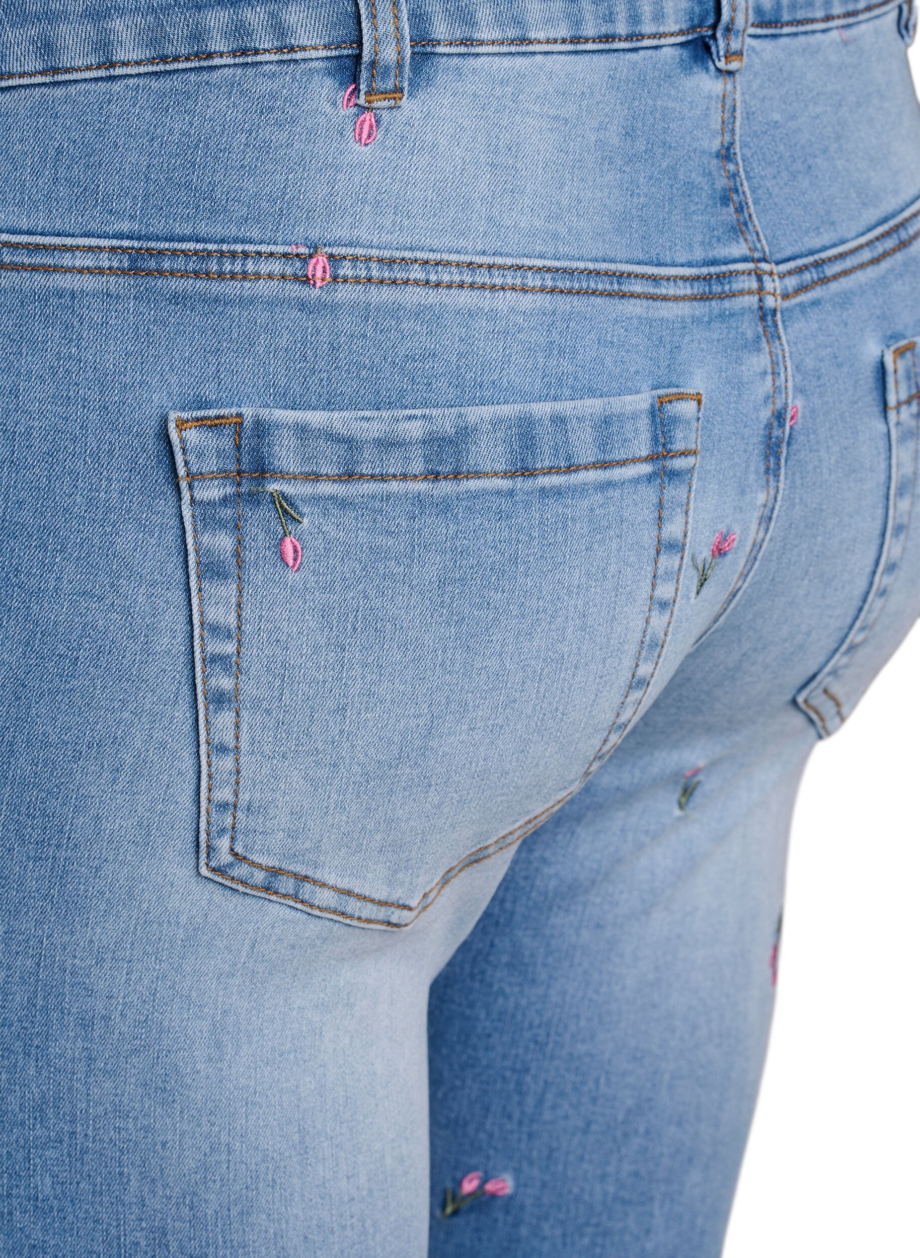 ZizziBootcut jeans met geborduurde bloemen, Blauw, Packshot image number 3