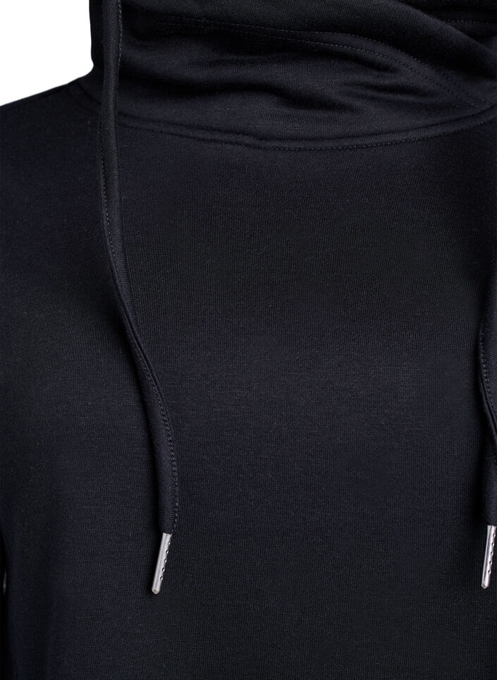 Kort sweatshirt jurk met hoge kraag en zakken, Zwart, Packshot image number 2