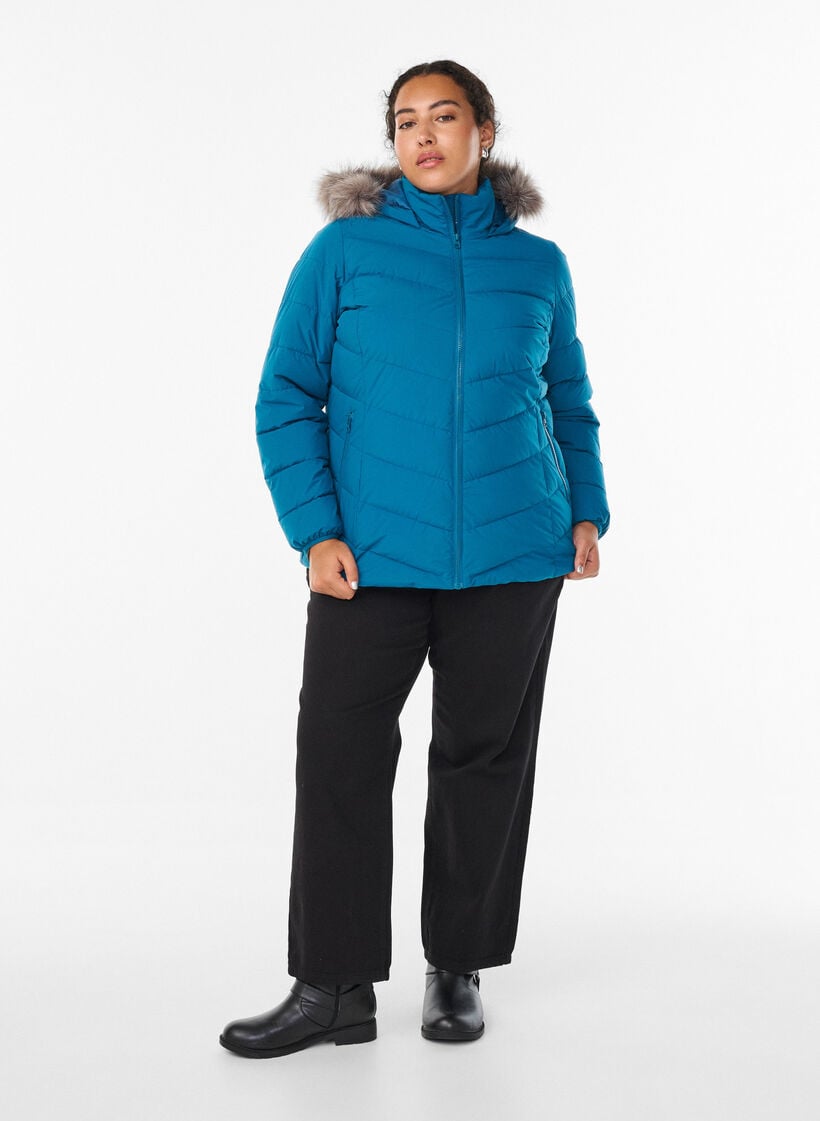 Kort pufferjack met capuchon, Blauw, Model image number 1