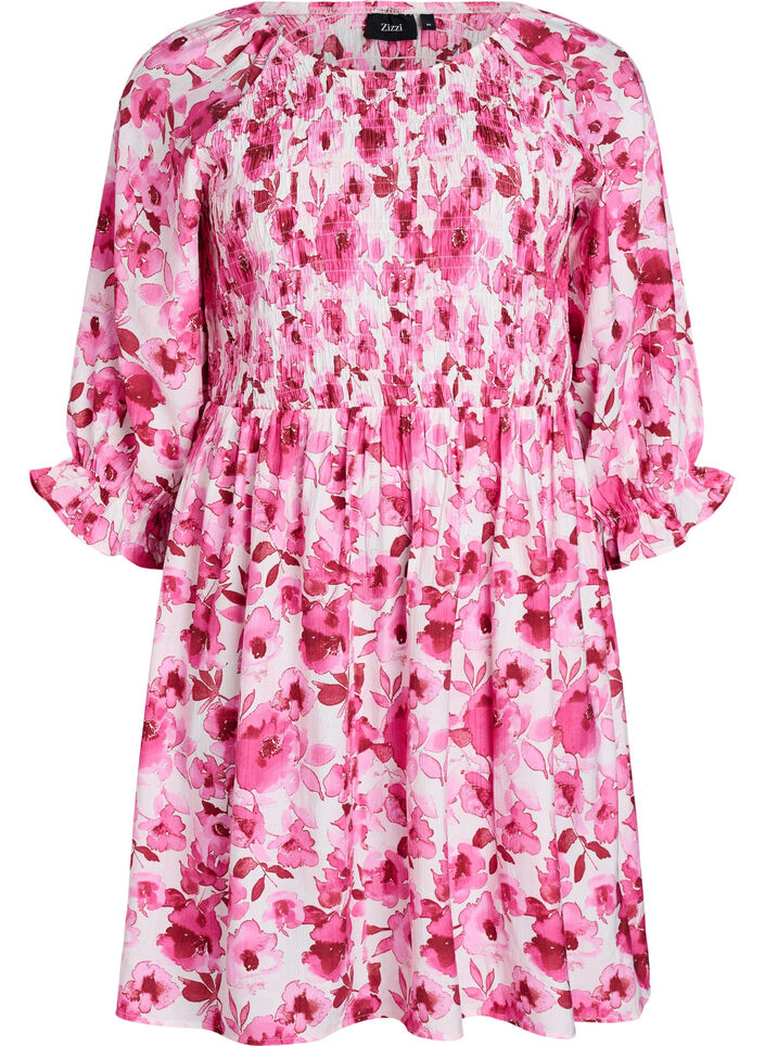 Robe smock&eacute;e &agrave; imprim&eacute; floral, Rose, Packshot image number 0