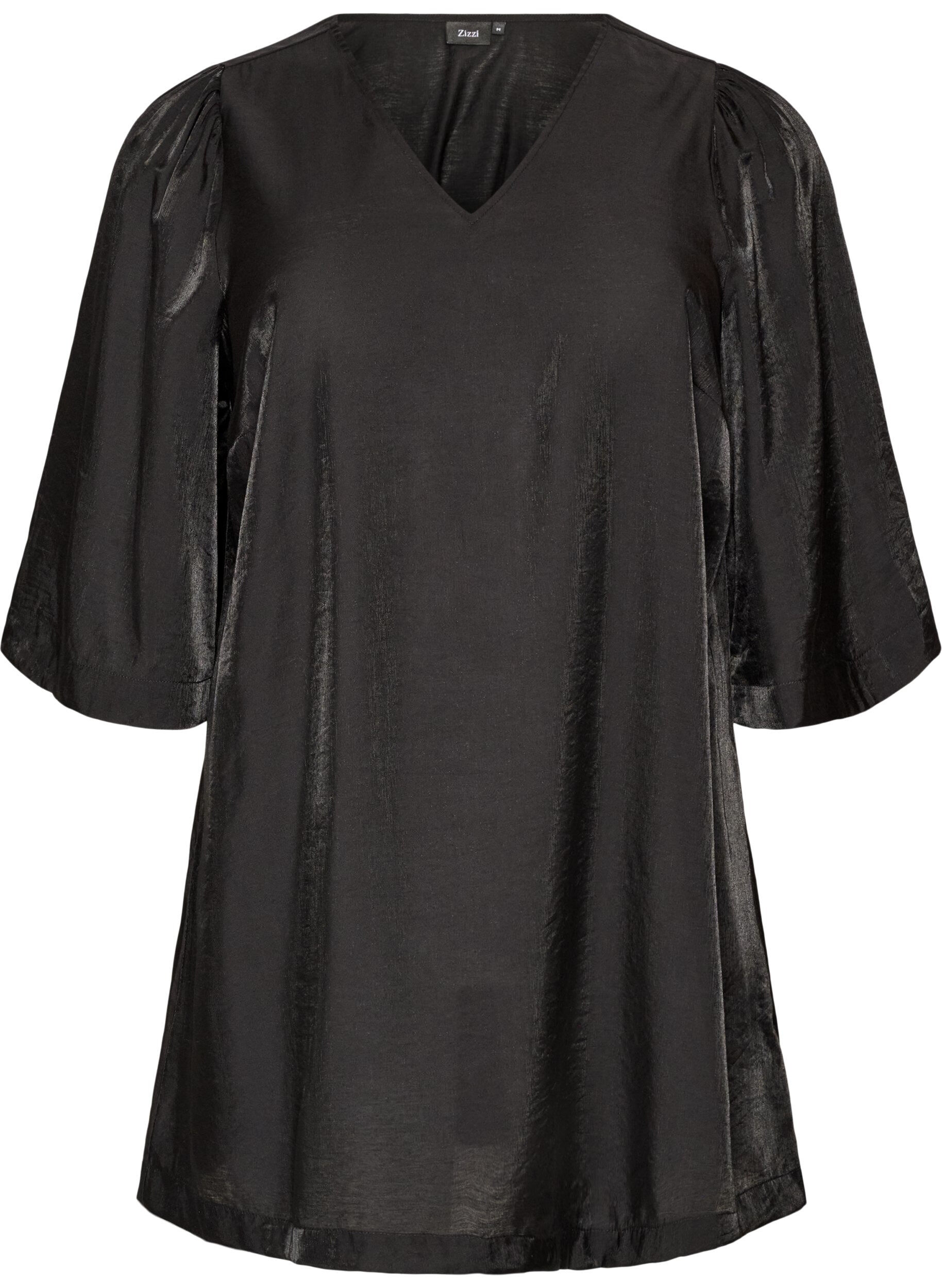 Glanzende tuniek met V-hals en 3/4 mouwen