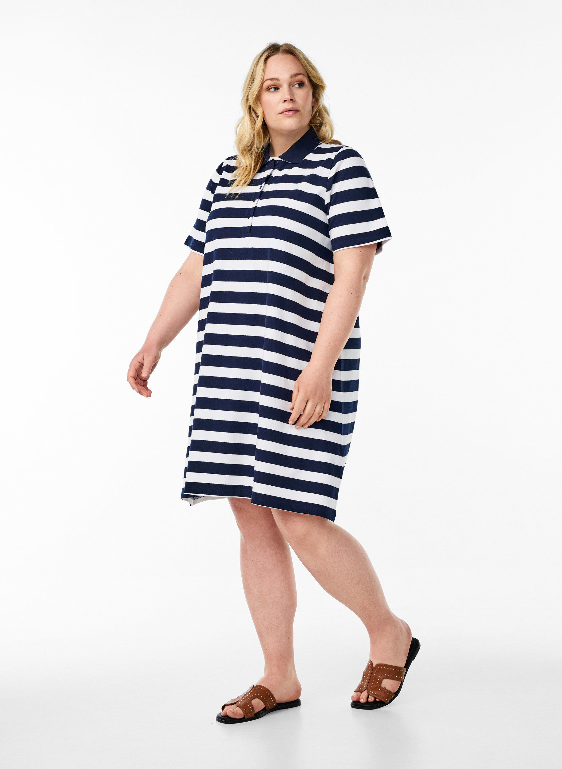 ZizziKorte A-lijn polojurk, Blauw, Model image number 1