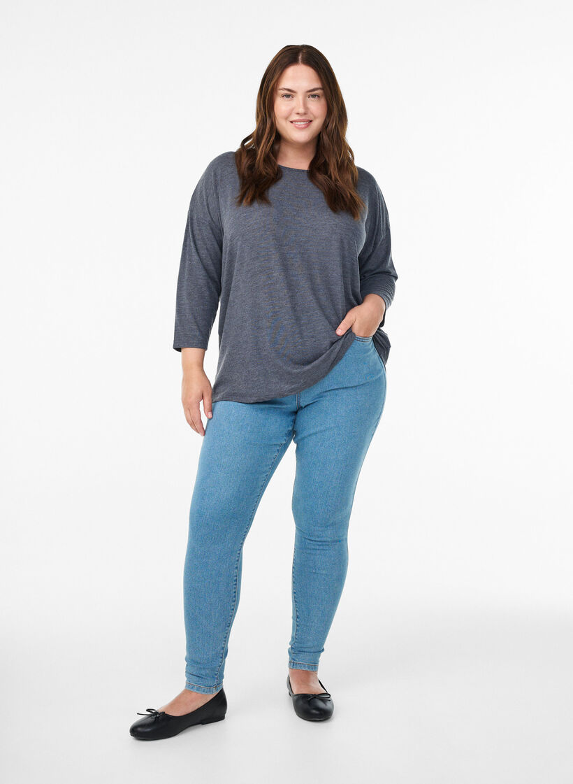 Jersey blouse met 3/4 mouwen, Grijs, Model image number 1