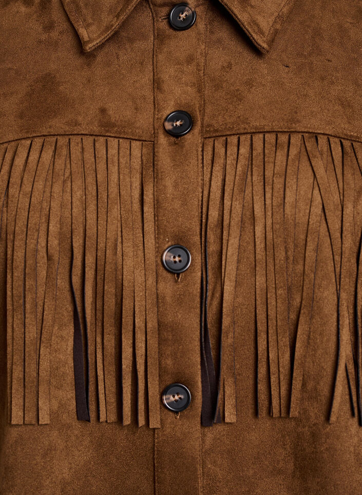 Imitatie suède jacket met franjes, Brown Fake Suede, Packshot