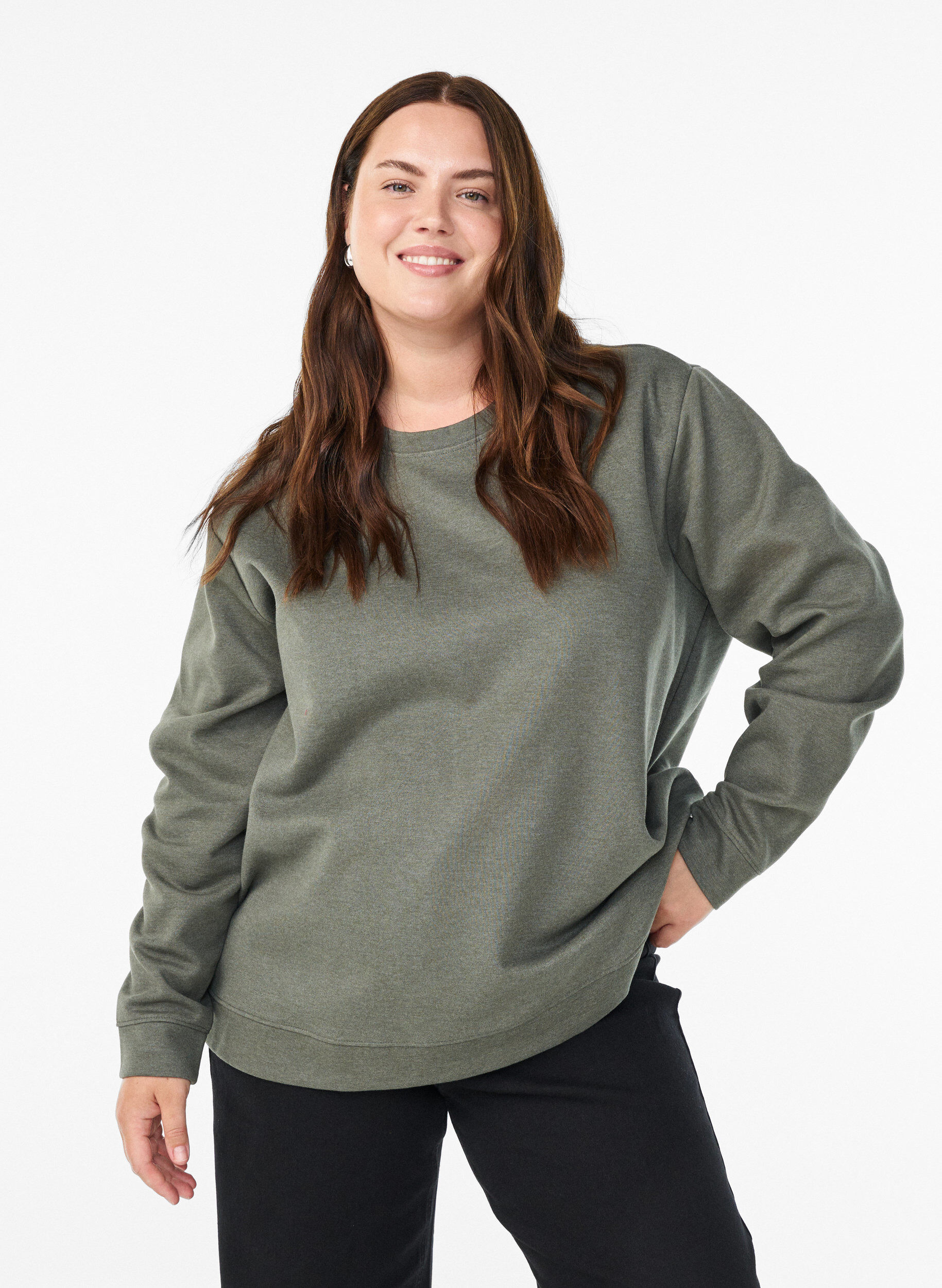 FLASH - Sweatshirt met ronde hals, Groen, Model