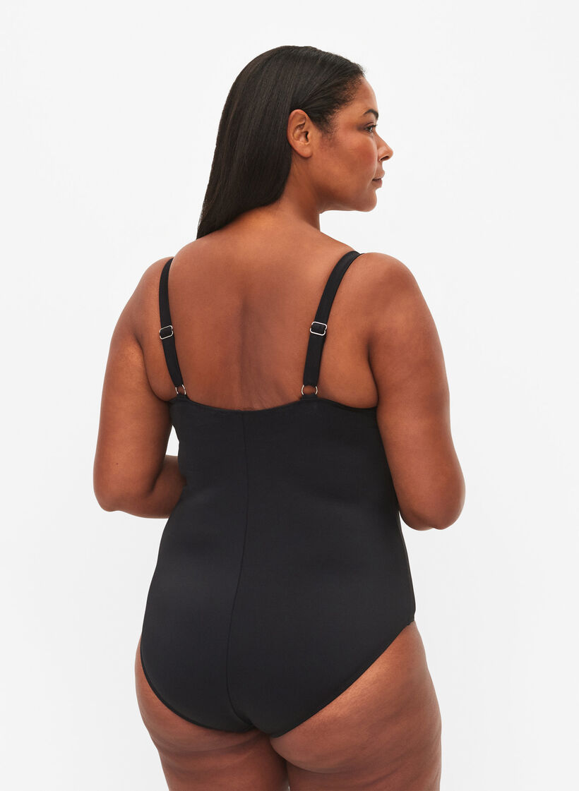 	 Gewatteerd badpak met draperie&euml;n, Zwart, Model image number 1
