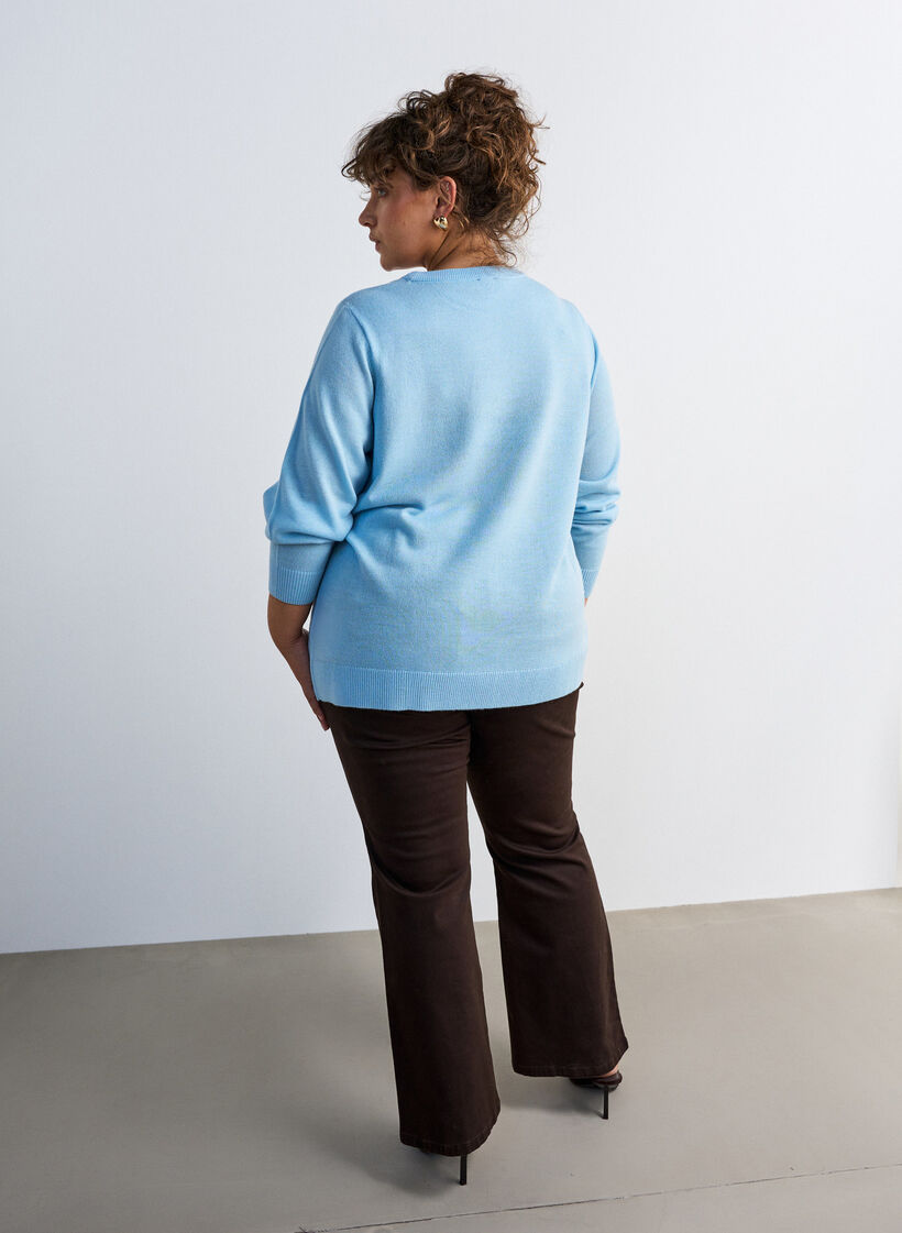 Gebreide blouse met een kerstmotief, Blauw, Model image number 2
