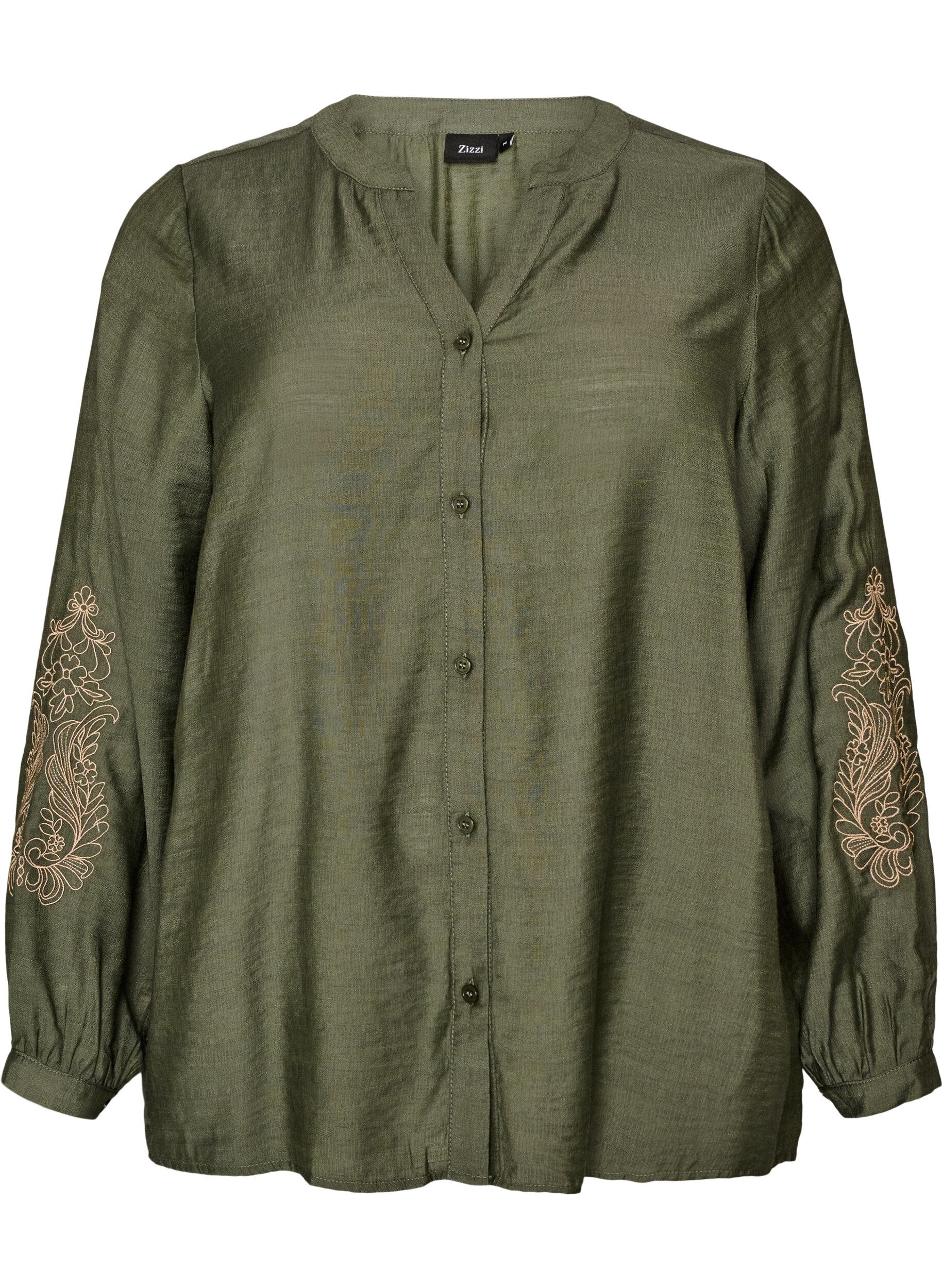 Viscose shirt met geborduurde mouwen