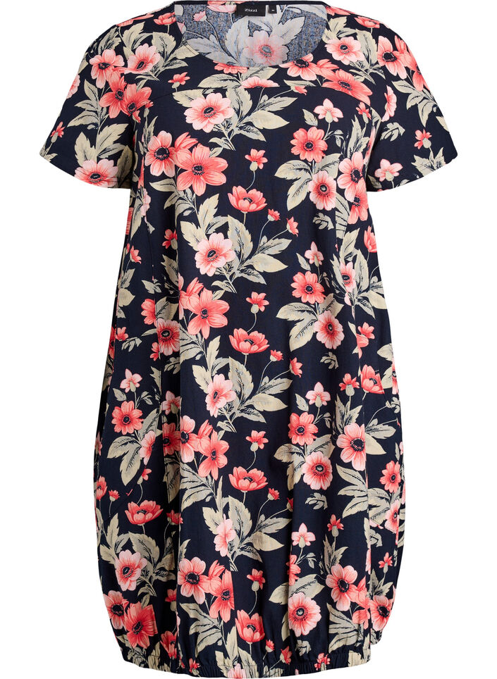 Katoenen jurk met korte mouwen en print, Blauw, Packshot image number 0