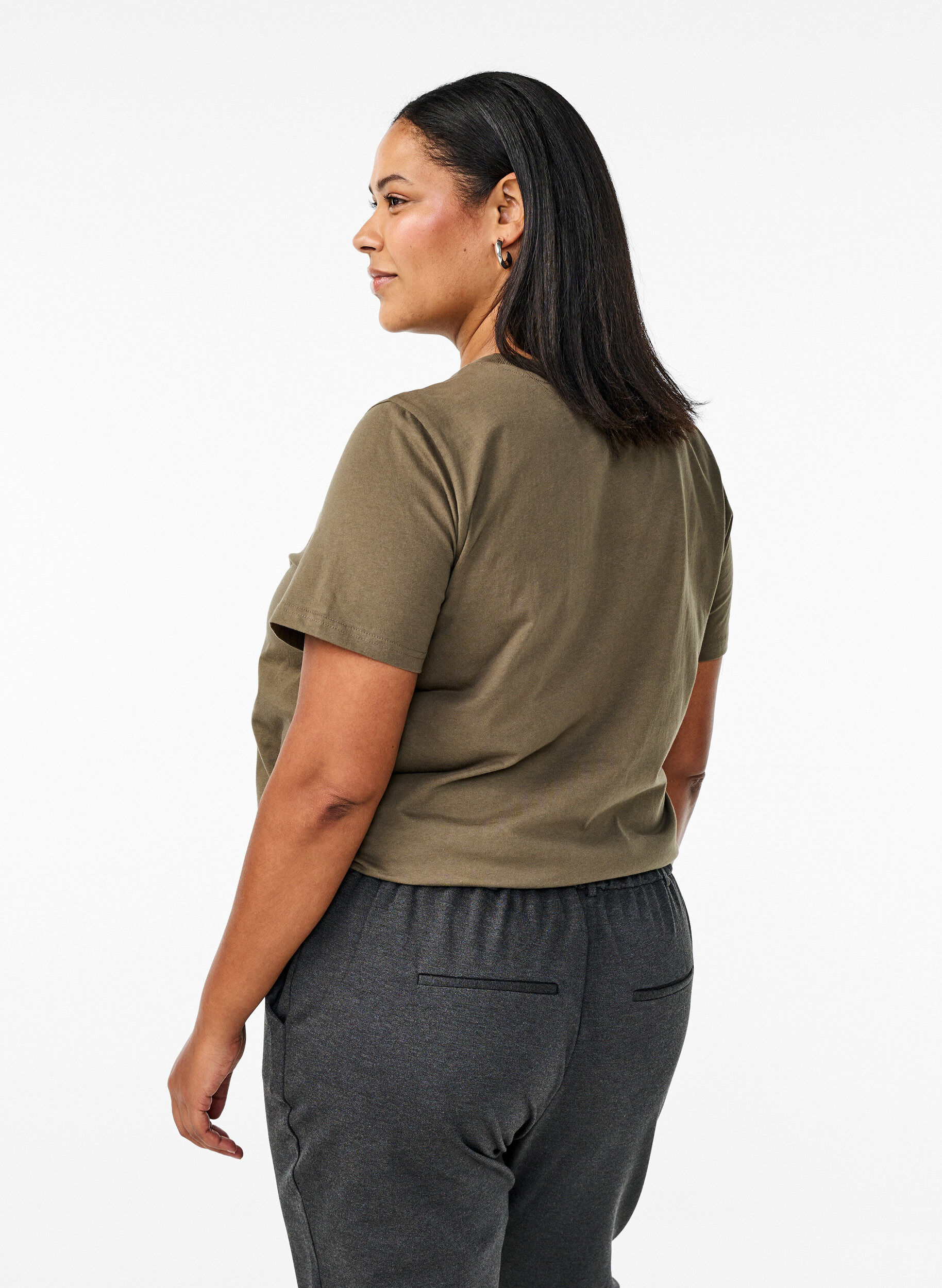 ZizziBasic katoenen T-shirt met ronde hals, Groen, Model image number 2