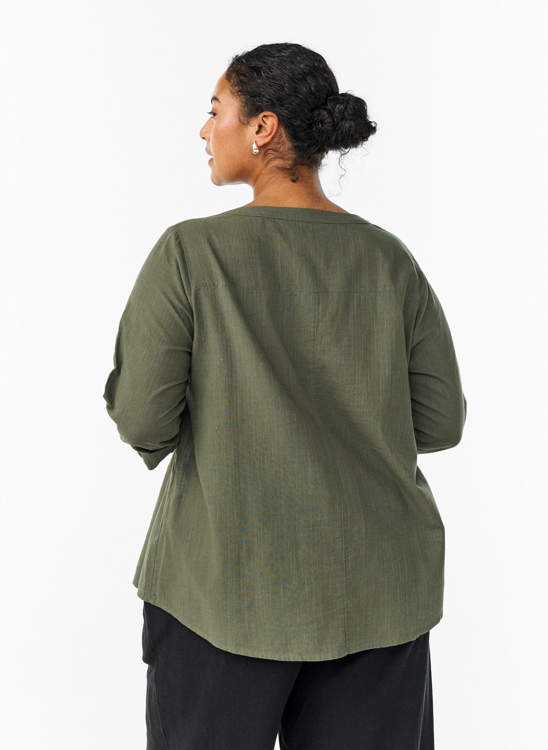 ZizziKatoenen blouse met V-hals, Groen, Model image number 2