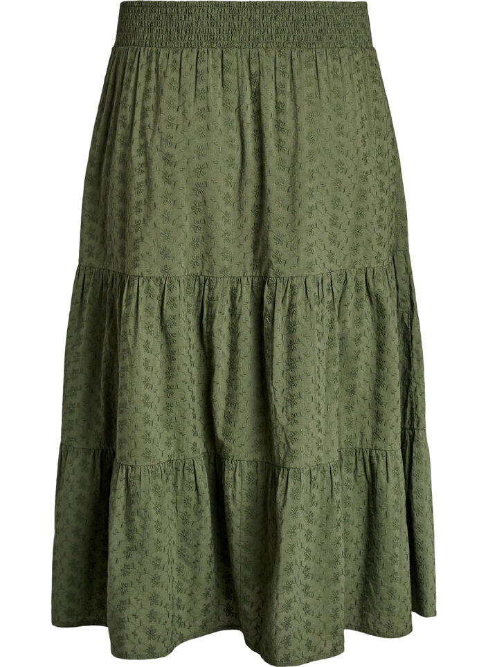 Enkellange katoenen rok met gesmokte taille, Groen, Packshot image number 1