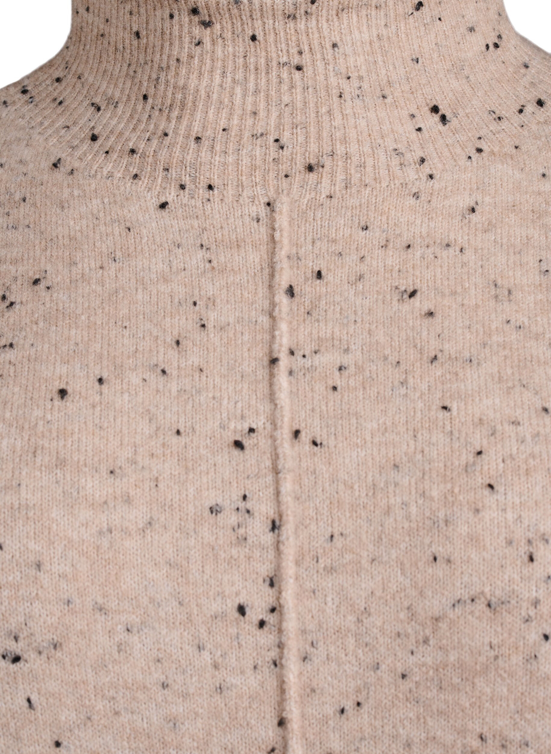 ZizziGebreide trui met hoge col en gestipt patroon, Beige, Packshot image number 2