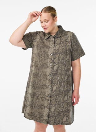ZizziKorte denim overhemdjurk met slangenprint, Light Snake AOP, Model image number 2