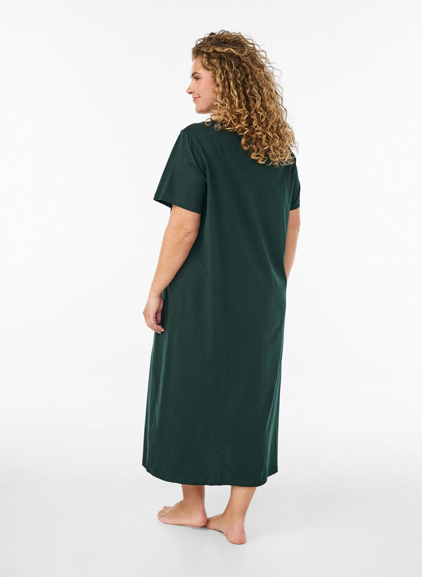 Midi nachtjapon van biologisch katoen, Groen, Model image number 1