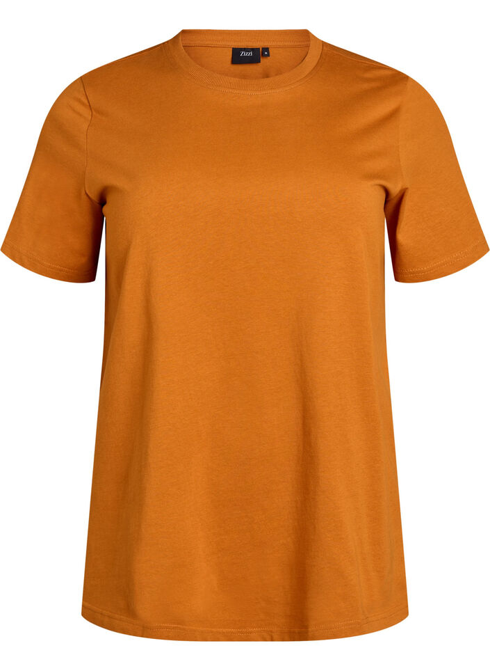 Basic katoenen T-shirt met ronde hals, Oranje, Packshot image number 0